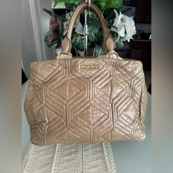Miu Miu Beige Quilted Satchel, Rare - Picture 1 of 9